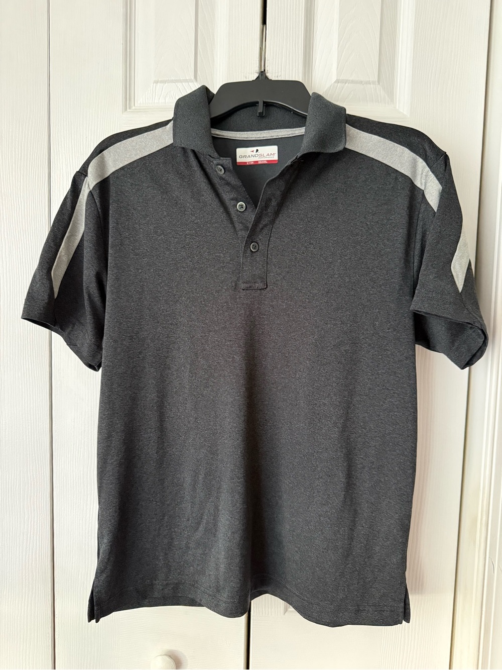 Grand Slam Men's Dark Gray Polo with Light Gray Shoulder Stripes